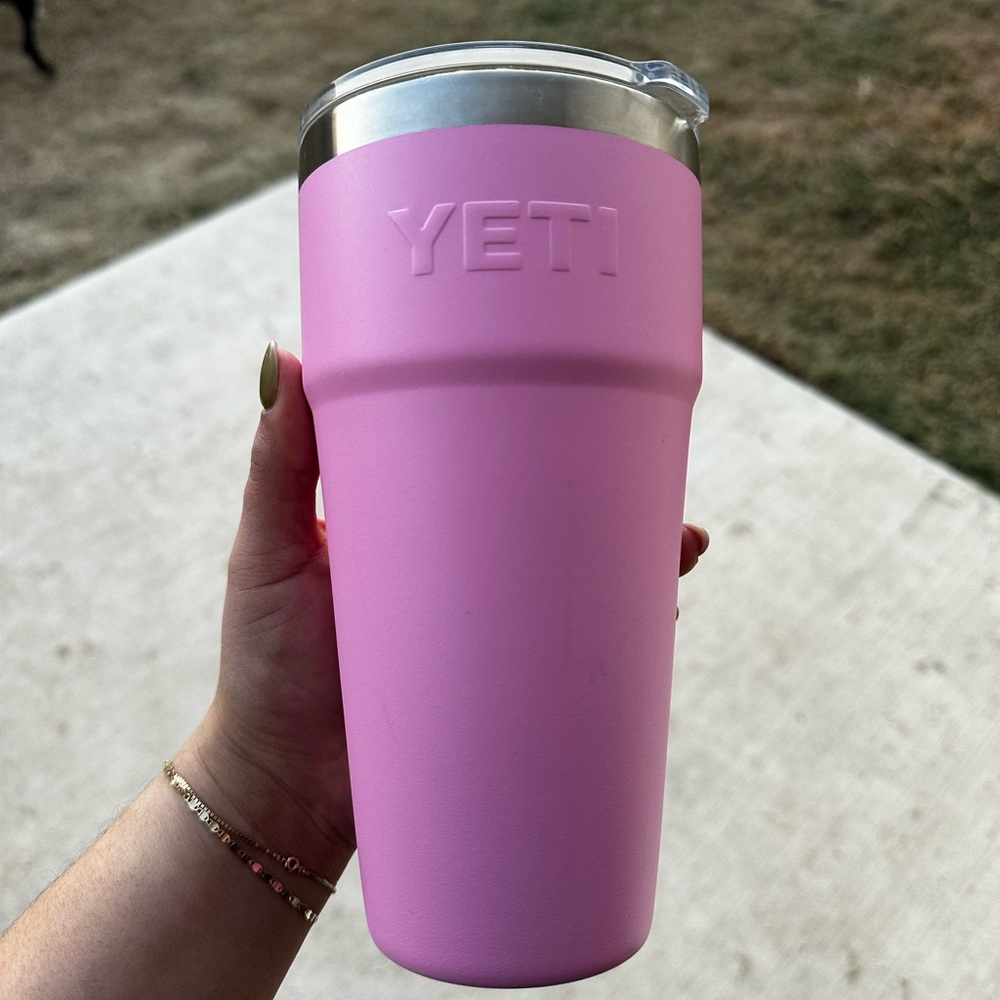 Pink YETII Rambler cup with straw lid